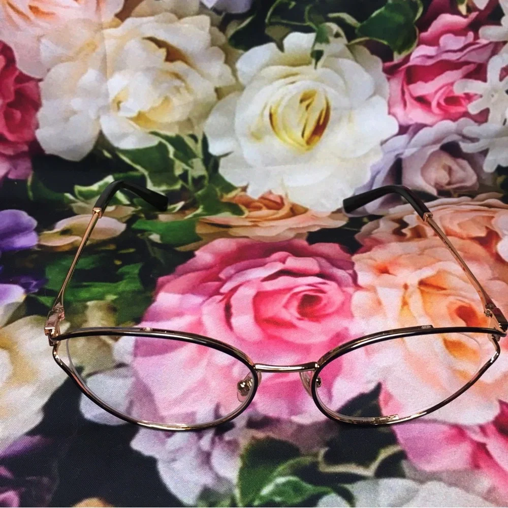 Tiffany & Co Gold & Black polished cat eye Crystal encrusted T frames glasses